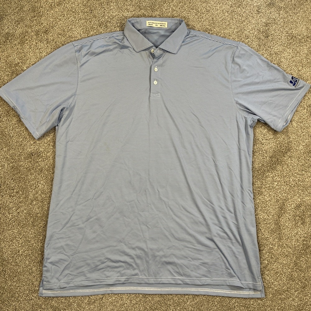 Holderness & Bourne XXL Blue Striped Tailored Fit Golf‎ Polo Shirt embroidered